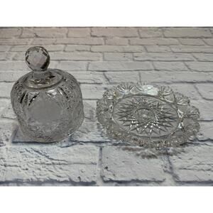 1920s Domed Pressed Glass Butter Cheese Serving Dish ornate clear antique